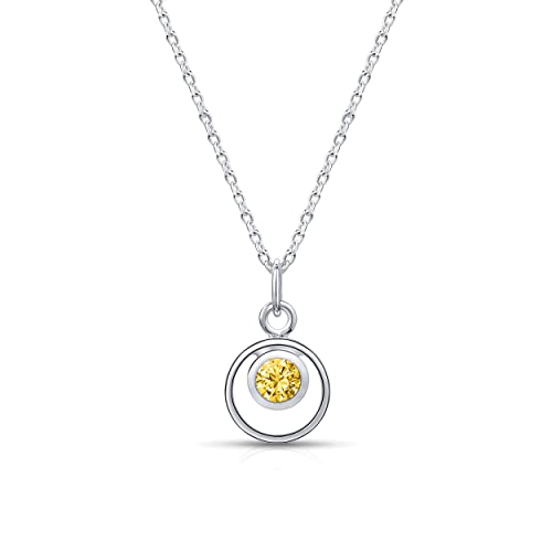 Amberta Lumini Damen Halskette mit Anhänger aus 925 Sterling Silber mit Simuliertem Geburtsstein: November Geburtsstein Simulierter Topas Zirkonia von Amberta