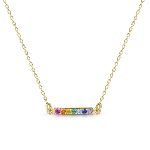 Amberta Lumini Damen Regenbogen Halskette aus 925 Sterling Silber mit Mehrfarbig Kristall: Gold Bunte Kette von Amberta