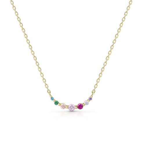 Amberta Lumini Damen Regenbogen Halskette aus 925 Sterling Silber mit Mehrfarbig Kristall: Gold Gebogene Stab Kette mit Bunten Kristallen von Amberta