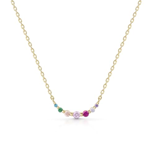 Amberta Lumini Damen Regenbogen Halskette aus 925 Sterling Silber mit Mehrfarbig Kristall: Gold Gebogene Stab Kette mit Bunten Kristallen von Amberta