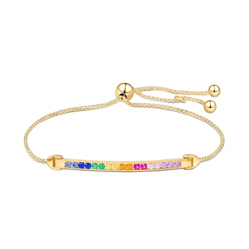 Amberta Lumini Damen Regenbogen Tennis Armband aus 925 Sterling Silber mit Mehrfarbig Zirkonia: Gold Tennisarmband Bunt von Amberta