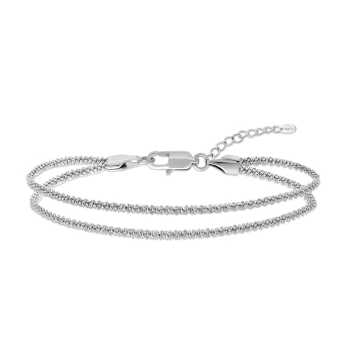 Amberta SIlber Gold Fußkettchen für Damen | Fußkette Boho für Damen | Sommer Schmuck Fußkette, Fußkette Verstellbar Perlen Herz Kordel: 3 mm Doppel Popcornkette Silber von Amberta