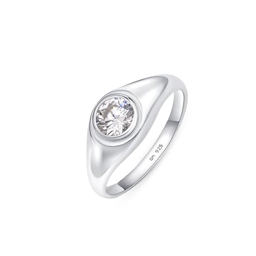 Amberta Siegelring Damen aus 925 Sterling Silber | Kleine Fingerringe für Mädchen | Stapelringe Damen | Sterling Silber Ring Damen - Siegel Ring Zirkonia Silber Ringgrösse 56.3 von Amberta