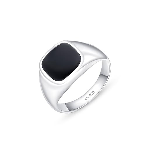 Amberta Siegelring aus Sterling Silber 925 | Kleiner Finger Ring für Herren | Biker Ring mit Onyx Stein | Ringgröße 57,6 von Amberta