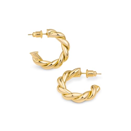 Amberta Trenige Klobige 925 Sterling Silber Twisted Creolen Für Damen | Runde Statement Bold Creolen, Elegantes Geschenk Leichtgewichtig: 14k Vergoldete Twisted Rope 25 Mm Hypoallergen von Amberta