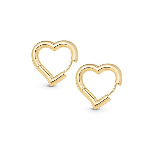 Amberta Trenige Klobige Herz Creolen Für Damen | Modische Herz Ohrringe, Huggie Love Freundschaftsgeschenk: 14k Vergoldete 20 Mm Creolen, Leichtgewichtig von Amberta