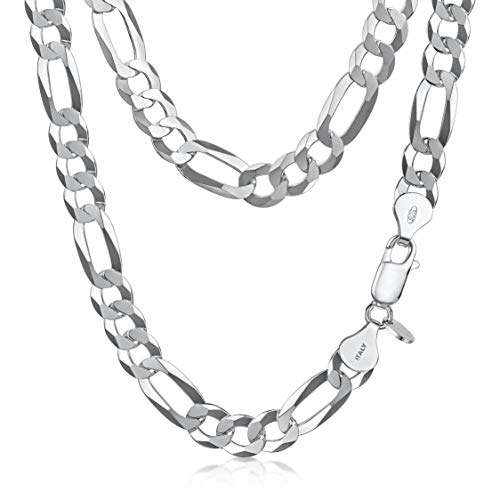Amberta Unisex flache Figaro Halskette aus 925 Sterling Silber: Breite 0.77 cm Länge 50 cm von Amberta