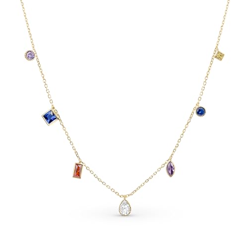 Ambeta Damen Halskette Mit Zirkonia Aus Sterling Silber 925 | Kleine Kristall Kette | Layering Halsband | Gold Bunt von Amberta