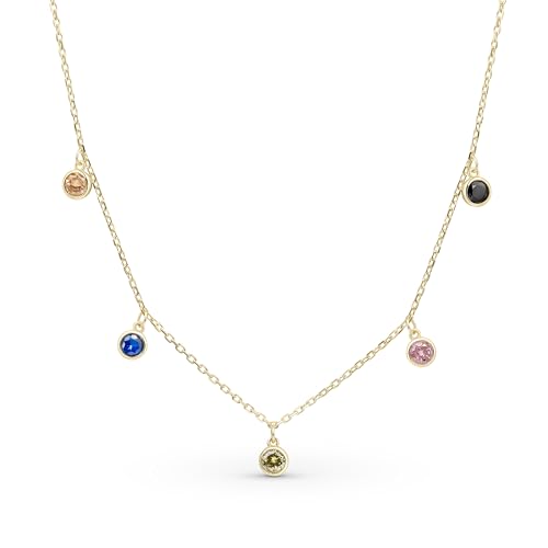 Ambeta Damen Halskette mit Zirkonia aus Sterling Silber 925| Kleine Silber Kristall Kette | Layering Halskette | Halsband Silber Damen: Halskette Gold Regenbogen von Amberta