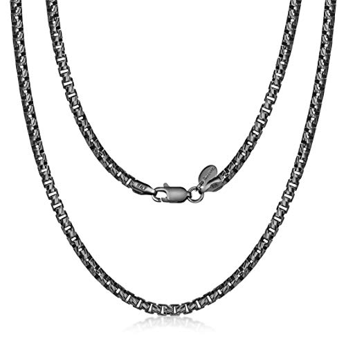 Schwarz Rhodiniert 925 Sterling Silber Halskette für Mann - Venezianierkette - Dicke 3 mm - Länge 70 cm von Amberta