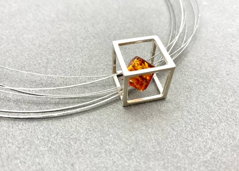 Bernstein Kette, Sterling Silber Würfel, in Cognac von AmberzoneDE