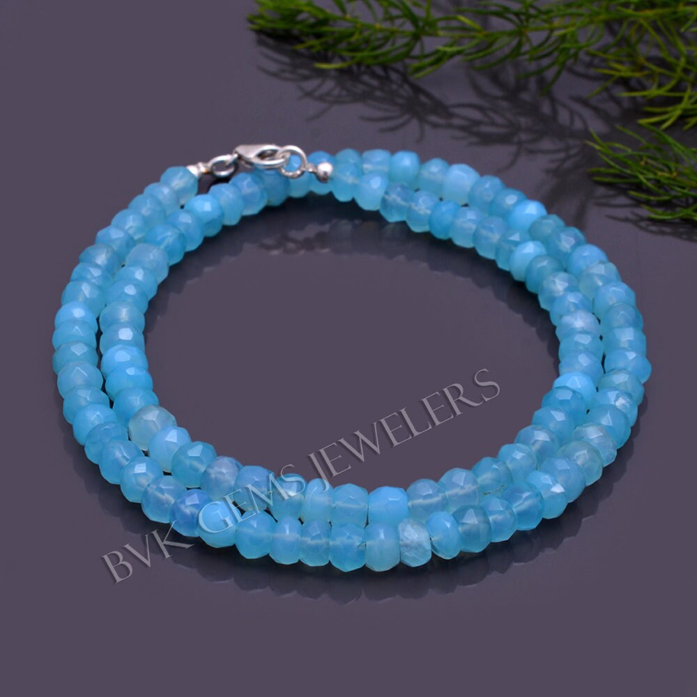 Natürliche Blauer Chalcedon Facettierte Rondell Halskette, Blaue Perlen 4 Mm Schmuck, Edelstein Natürliche Blauer Chalcedon Facettierte Rondell Halskette, Blaue Perlen 4 Mm Schmuck, Edelstein von AmbeyGemsCreations