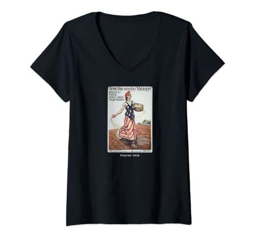 Damen Sow The Seeds Of Victory T-Shirt WWI Gardens T-Shirt mit V-Ausschnitt von Ambi Victory WWI Poster