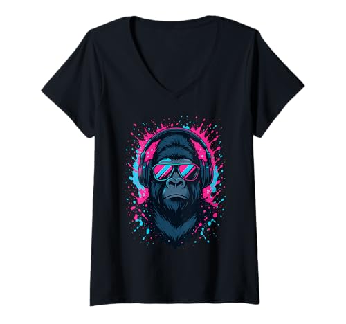 Damen Techno House Electro Minimal Goa PSY Trance Acid Rave DnB T-Shirt mit V-Ausschnitt von Ambient Progressive Psytrance Jungle Dubstep Beat