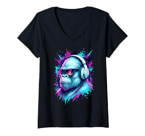 Damen Techno House Electro Minimal Goa PSY Trance Acid Rave DnB T-Shirt mit V-Ausschnitt von Ambient Progressive Psytrance Jungle Dubstep Beat