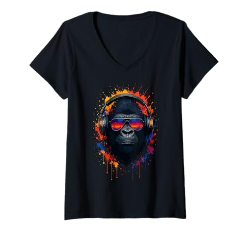 Damen Techno House Electro Minimal Goa PSY Trance Acid Rave DnB T-Shirt mit V-Ausschnitt von Ambient Progressive Psytrance Jungle Dubstep Beat