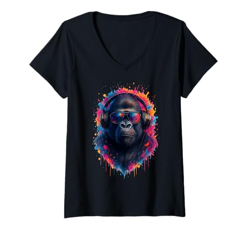 Damen Techno House Electro Minimal Goa PSY Trance Acid Rave DnB T-Shirt mit V-Ausschnitt von Ambient Progressive Psytrance Jungle Dubstep Beat