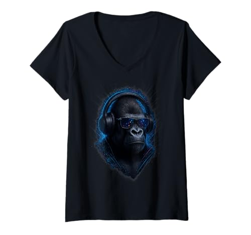 Damen Techno House Electro Minimal Goa PSY Trance Acid Rave DnB T-Shirt mit V-Ausschnitt von Ambient Progressive Psytrance Jungle Dubstep Beat