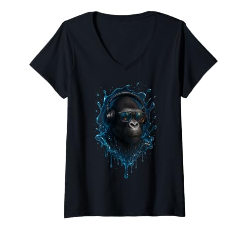 Damen Techno House Electro Minimal Goa PSY Trance Acid Rave DnB T-Shirt mit V-Ausschnitt von Ambient Progressive Psytrance Jungle Dubstep Beat