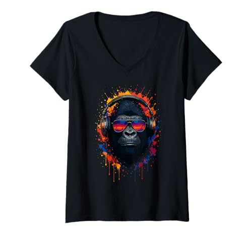Damen Techno House Electro Minimal Goa PSY Trance Acid Rave DnB T-Shirt mit V-Ausschnitt von Ambient Progressive Psytrance Jungle Dubstep Beat
