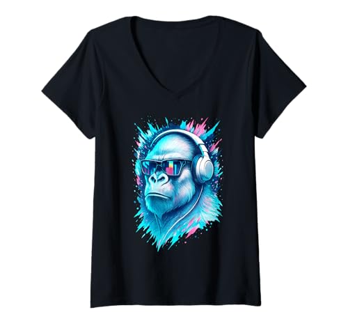 Damen Techno House Electro Minimal Goa PSY Trance Acid Rave DnB T-Shirt mit V-Ausschnitt von Ambient Progressive Psytrance Jungle Dubstep Beat