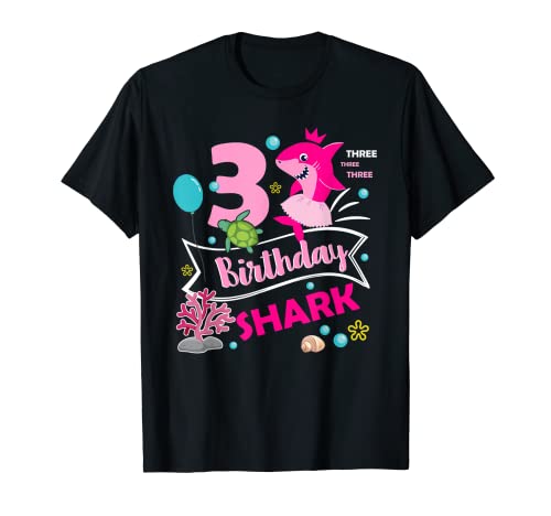Happy 3rd Birthday Shark Ocean Animal 3 Jahre alt Kinder Mädchen T-Shirt von Ambition Happy 3nd Birthday Shark 3 Years Old Kids