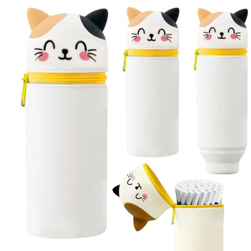 Ambolio Silikon Federmäppchen,2-in-1 Schulmäppchen aus weichem, Stand up Federmäppchen,2-in-1 Silikon Federmäppchen,Tier Stifthalter,Cartoon Federmäppchen,Kawaii Federmäppchen(Katze) von Ambolio