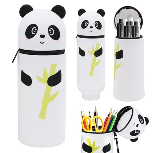 Ambolio Silikon Federmäppchen,2-in-1 Schulmäppchen aus weichem, Stand up Federmäppchen,2-in-1 Silikon Federmäppchen,Tier Stifthalter,Cartoon Federmäppchen,Kawaii Federmäppchen(Panda) von Ambolio