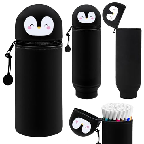 Ambolio Silikon Federmäppchen,2-in-1 Schulmäppchen aus weichem, Stand up Federmäppchen,2-in-1 Silikon Federmäppchen,Tier Stifthalter,Cartoon Federmäppchen,Kawaii Federmäppchen(Pinguin) von Ambolio