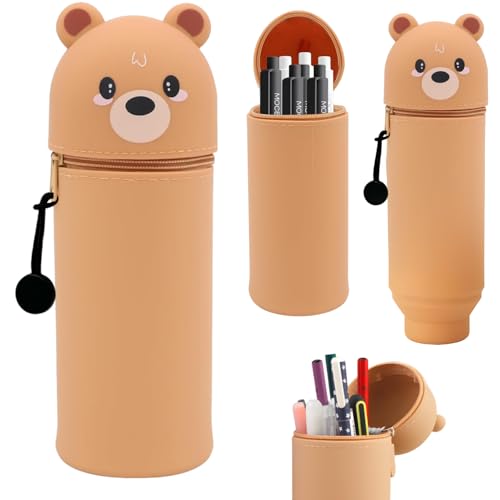 Ambolio Silikon Federmäppchen,2-in-1 Schulmäppchen aus weichem, Stand up Federmäppchen,2-in-1 Silikon Federmäppchen,Tier Stifthalter,Cartoon Federmäppchen,Kawaii Federmäppchen(Tragen) von Ambolio