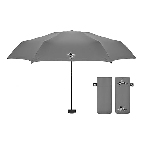 Ambra UV: Regenschirm mit UV-Schutz Windfester Mini-Taschenschirm für Regen und Sonne 220 g 18 x 5 cm Dunkelgrau von Ambra UV PROTECTION