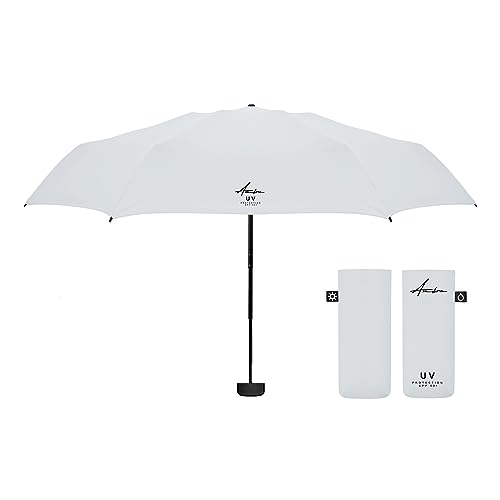 Ambra UV: Regenschirm mit UV-Schutz. Windfester Mini-Taschenschirm für Regen und Sonne. 220 g 18 x 5 cm. Hellgrau von Ambra UV PROTECTION