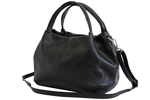 AMBRA Moda Damen handtasche Henkeltasche Schultertasche aus Echtleder GL023 (Schwarz) von AMBRA Moda