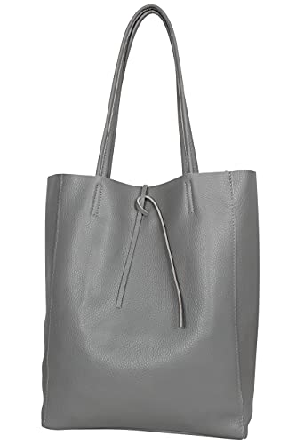 AmbraModa GL032 - Italienische Handtasche, Shopper, Schultertasche, Einkaufstasche mit Innentasche aus echtem Leder (Grau) von AMBRA Moda