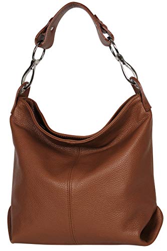 AmbraModa GL033 - Damen echt Ledertasche Handtasche Schultertasche Henkeltasche Beutel (Cognac) von AMBRA Moda