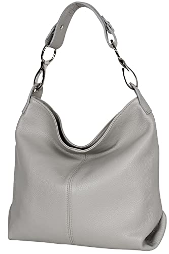 AmbraModa GL033 - Damen echt Ledertasche Handtasche Schultertasche Henkeltasche Beutel (Hellgrau) von AmbraModa