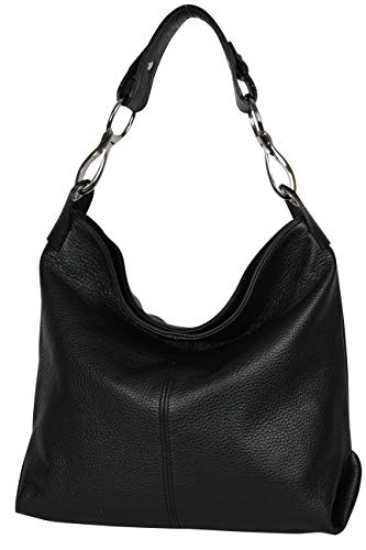 AMBRA Moda GL033 - Damen echt Ledertasche Handtasche Schultertasche Henkeltasche Beutel (Schwarz) von AMBRA Moda