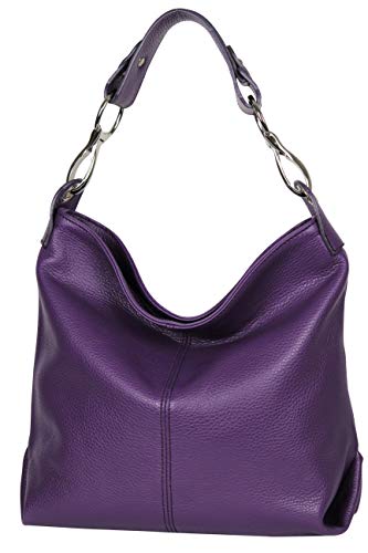 AMBRA Moda GL033 - Damen echt Ledertasche Handtasche Schultertasche Henkeltasche Beutel (Violett) von AMBRA Moda
