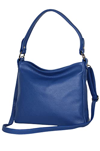 AMBRA Moda GL35 - Damen Handtasche Schultertasche Umhängetasche aus genarbtem Rindsleder (Blau) von AMBRA Moda