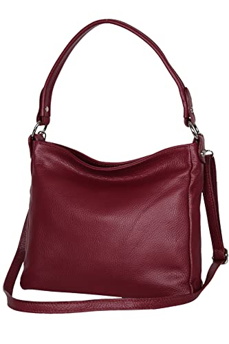 AMBRA Moda GL35 - Damen Handtasche Schultertasche Umhängetasche aus genarbtem Rindsleder (Bordeaux) von AMBRA Moda