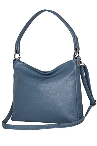 AMBRA Moda GL35 - Damen Handtasche Schultertasche Umhängetasche aus genarbtem Rindsleder (Dunkel Eisblau) von AMBRA Moda