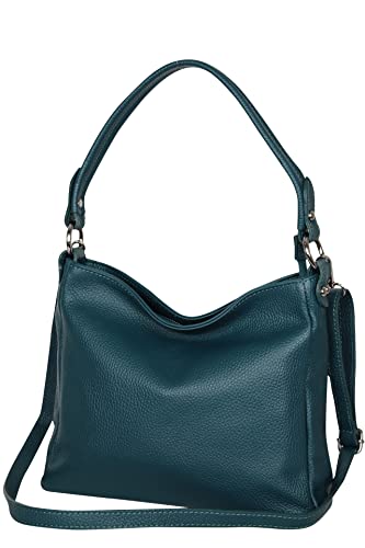 AMBRA Moda GL35 - Damen Handtasche Schultertasche Umhängetasche aus genarbtem Rindsleder (Dunkeltürkis) von AMBRA Moda