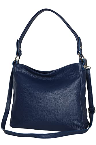 AMBRA Moda GL35 - Damen Handtasche Schultertasche Umhängetasche aus genarbtem Rindsleder (Jeansblau) von AMBRA Moda
