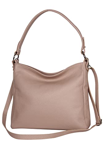 AmbraModa GL35 - Damen Handtasche Schultertasche Umhängetasche aus genarbtem Rindsleder (Rosa Nude) von AMBRA Moda