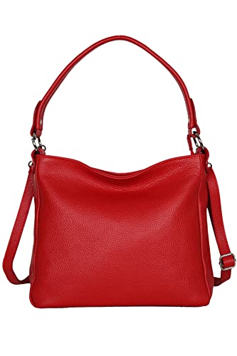 AMBRA Moda GL35 - Damen Handtasche Schultertasche Umhängetasche aus genarbtem Rindsleder (Rot) von AMBRA Moda