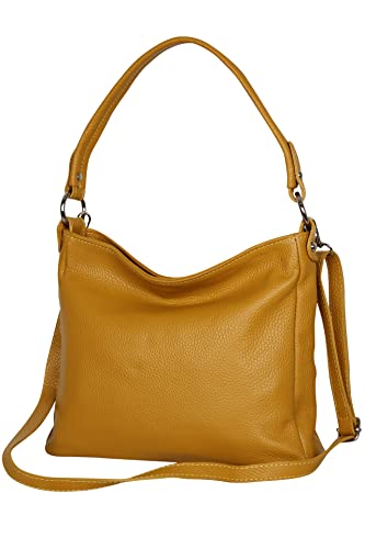 AMBRA Moda GL35 - Damen Handtasche Schultertasche Umhängetasche aus genarbtem Rindsleder (Senfgelb) von AMBRA Moda