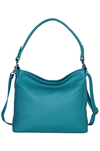 AmbraModa GL35 - Damen Handtasche Schultertasche Umhängetasche aus genarbtem Rindsleder (Türkis) von AMBRA Moda