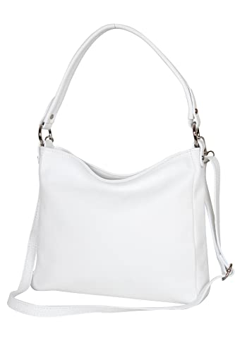 AMBRA Moda GL35 - Damen Handtasche Schultertasche Umhängetasche aus genarbtem Rindsleder (Weiß) von AMBRA Moda