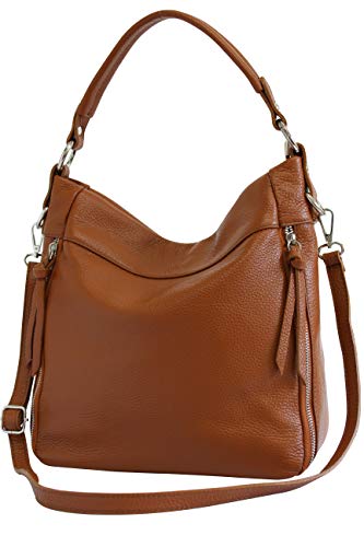 AmbraModa GLX_3 - Damen Handtasche Schultertasche Beutel Hobo bag Umhängetasche aus echtem Leder (Camelbraun) von AMBRA Moda