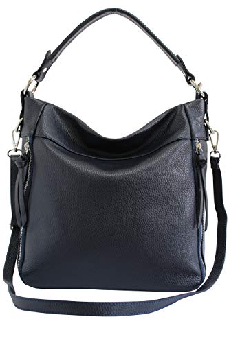 AmbraModa GLX_3 - Damen Handtasche Schultertasche Beutel Hobo bag Umhängetasche aus echtem Leder (Dunkelblau) von AMBRA Moda